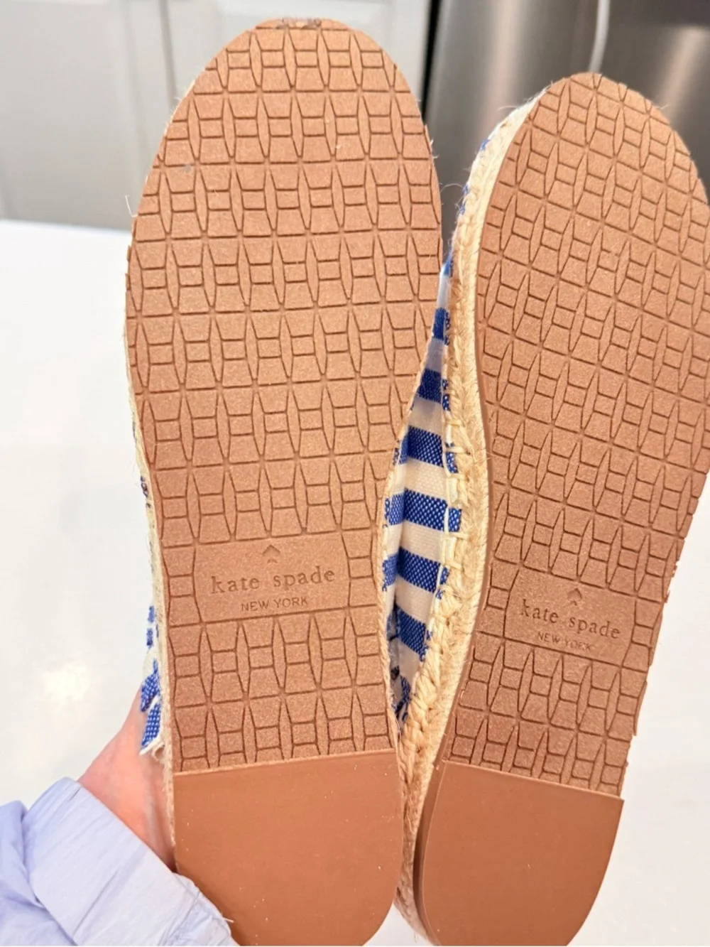 Kate Spade Laila Blue & Ivory Ruffle Espadrilles Mules Size 7.5 Slide Shoes NIB